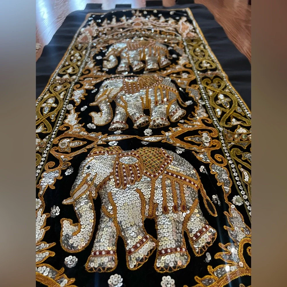 Black and Gold Elephant Tapestry Wall Decor